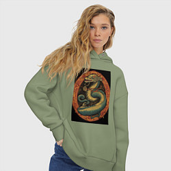 Толстовка оверсайз женская Дракон Муай Тай, цвет: авокадо — фото 2