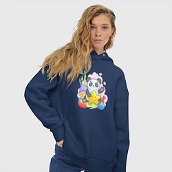 Толстовка оверсайз женская Панда со звездой, цвет: тёмно-синий — фото 2