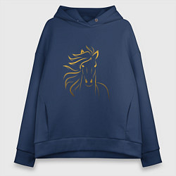 Толстовка оверсайз женская Золотой силуэт лошади, цвет: тёмно-синий