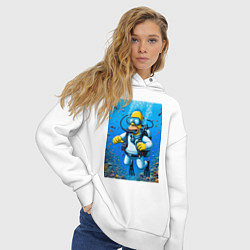 Толстовка оверсайз женская Homer diving - ai art, цвет: белый — фото 2