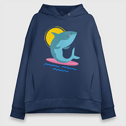 Толстовка оверсайз женская Акула серфит, цвет: тёмно-синий