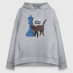 Толстовка оверсайз женская Кот Зефир и шахматный ферзь, цвет: меланж