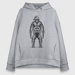 Толстовка оверсайз женская Обезьяна новогодняя стоит, цвет: меланж