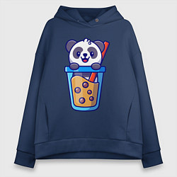 Толстовка оверсайз женская Панда в стаканчике, цвет: тёмно-синий