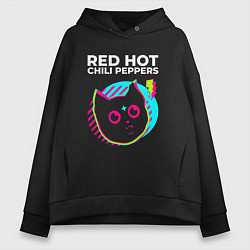 Толстовка оверсайз женская Red Hot Chili Peppers rock star cat, цвет: черный