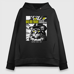 Толстовка оверсайз женская Кот в шляпе, цвет: черный