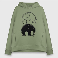 Толстовка оверсайз женская Cute elephants, цвет: авокадо