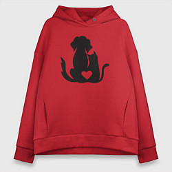 Толстовка оверсайз женская Dog and cat love, цвет: красный