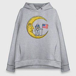 Толстовка оверсайз женская USA on the moon, цвет: меланж