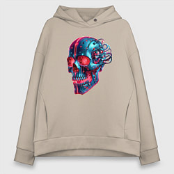 Толстовка оверсайз женская Metal cyber skull - ai art, цвет: миндальный