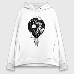 Толстовка оверсайз женская Космический воздушный шар, цвет: белый
