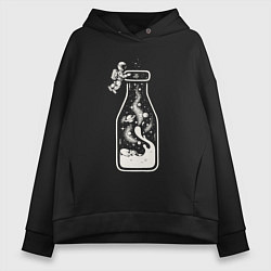 Толстовка оверсайз женская Космос в бутылочке, цвет: черный