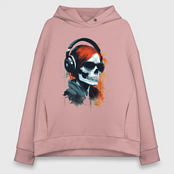 Толстовка оверсайз женская Grunge redhead girl skull, цвет: пыльно-розовый