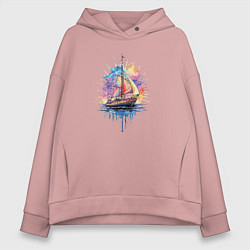 Толстовка оверсайз женская Парусник на закате, цвет: пыльно-розовый
