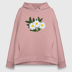 Толстовка оверсайз женская Ромашка белая, цвет: пыльно-розовый