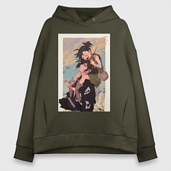 Толстовка оверсайз женская Хяккимару Дороро воин, цвет: хаки