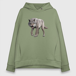 Толстовка оверсайз женская Волк глядит, цвет: авокадо