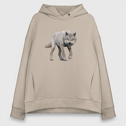Толстовка оверсайз женская Волк рычит, цвет: миндальный