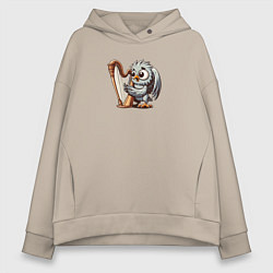 Толстовка оверсайз женская Гарпия играет на арфе и поет, цвет: миндальный