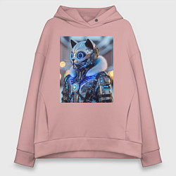 Толстовка оверсайз женская Cyber cat - ai art fantasy, цвет: пыльно-розовый