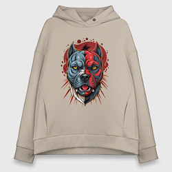 Толстовка оверсайз женская Свирепый питбуль голова, цвет: миндальный