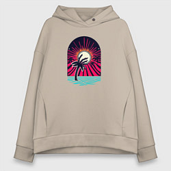 Толстовка оверсайз женская Ретро пальма с рукой зомби, цвет: миндальный