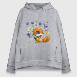 Толстовка оверсайз женская Лисёнок с колокольчиками, цвет: меланж