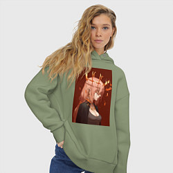 Толстовка оверсайз женская Человек-бензопила Макима Общественная безопасность, цвет: авокадо — фото 2