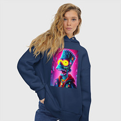 Толстовка оверсайз женская Cyber Bart Simpson - neon glow ai art, цвет: тёмно-синий — фото 2