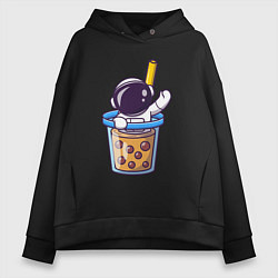 Толстовка оверсайз женская Космонавт в стакане, цвет: черный