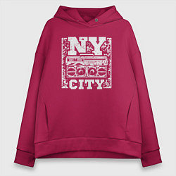 Толстовка оверсайз женская New York city music, цвет: маджента