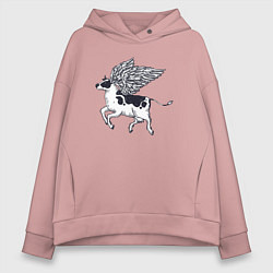 Толстовка оверсайз женская Крылатая корова, цвет: пыльно-розовый