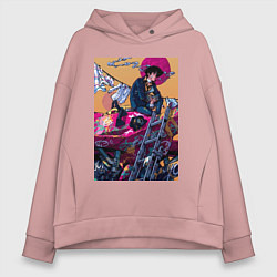 Толстовка оверсайз женская Ковбой Бибоп Спайк Шпигель Красный дракон, цвет: пыльно-розовый