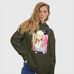 Толстовка оверсайз женская Эта фарфоровая кукла влюбилась, цвет: хаки — фото 2