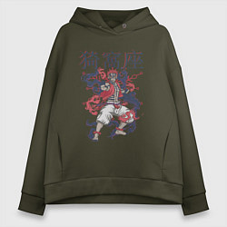Толстовка оверсайз женская Клинок рассекающий демонов Акадза demon slayer, цвет: хаки