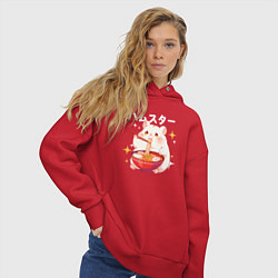 Толстовка оверсайз женская A hamster eats noodles, цвет: красный — фото 2