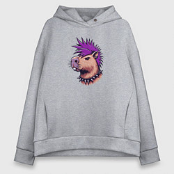 Толстовка оверсайз женская Капибара с фиолетовым ирокезом, цвет: меланж