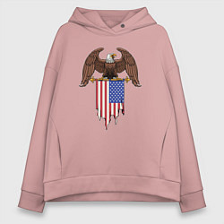 Толстовка оверсайз женская Орёл с американским флагом, цвет: пыльно-розовый