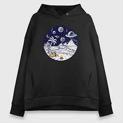 Толстовка оверсайз женская Космический остров, цвет: черный