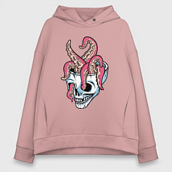 Толстовка оверсайз женская Осьминог и череп, цвет: пыльно-розовый