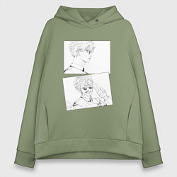 Толстовка оверсайз женская Эмоции Сатору Годжо - Магическая битва, цвет: авокадо