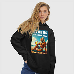 Толстовка оверсайз женская Тигры тоже любят пиво - нейроарт, цвет: черный — фото 2