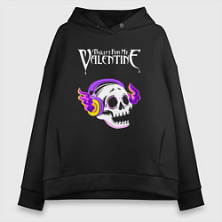 Толстовка оверсайз женская Bullet For My Valentine - неоновый череп, цвет: черный