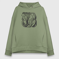 Толстовка оверсайз женская Природа и деревья в стиле модерн, цвет: авокадо