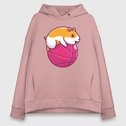 Толстовка оверсайз женская Хомяк баскетболист, цвет: пыльно-розовый