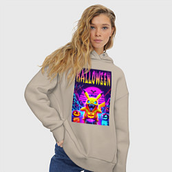 Толстовка оверсайз женская Pikachu - halloween vaporwave, цвет: миндальный — фото 2