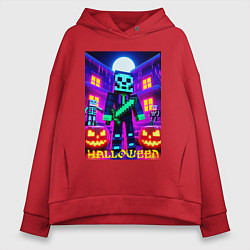 Толстовка оверсайз женская Halloween and Minecraft - neon collaboration, цвет: красный
