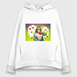 Толстовка оверсайз женская Аниме сердечки, цвет: белый