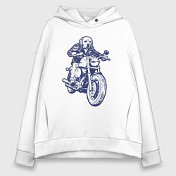 Толстовка оверсайз женская Лабрадор байкер на мотоцикле чоппере, цвет: белый
