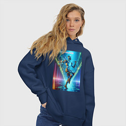 Толстовка оверсайз женская Cool cyber dancer - neon glow, цвет: тёмно-синий — фото 2